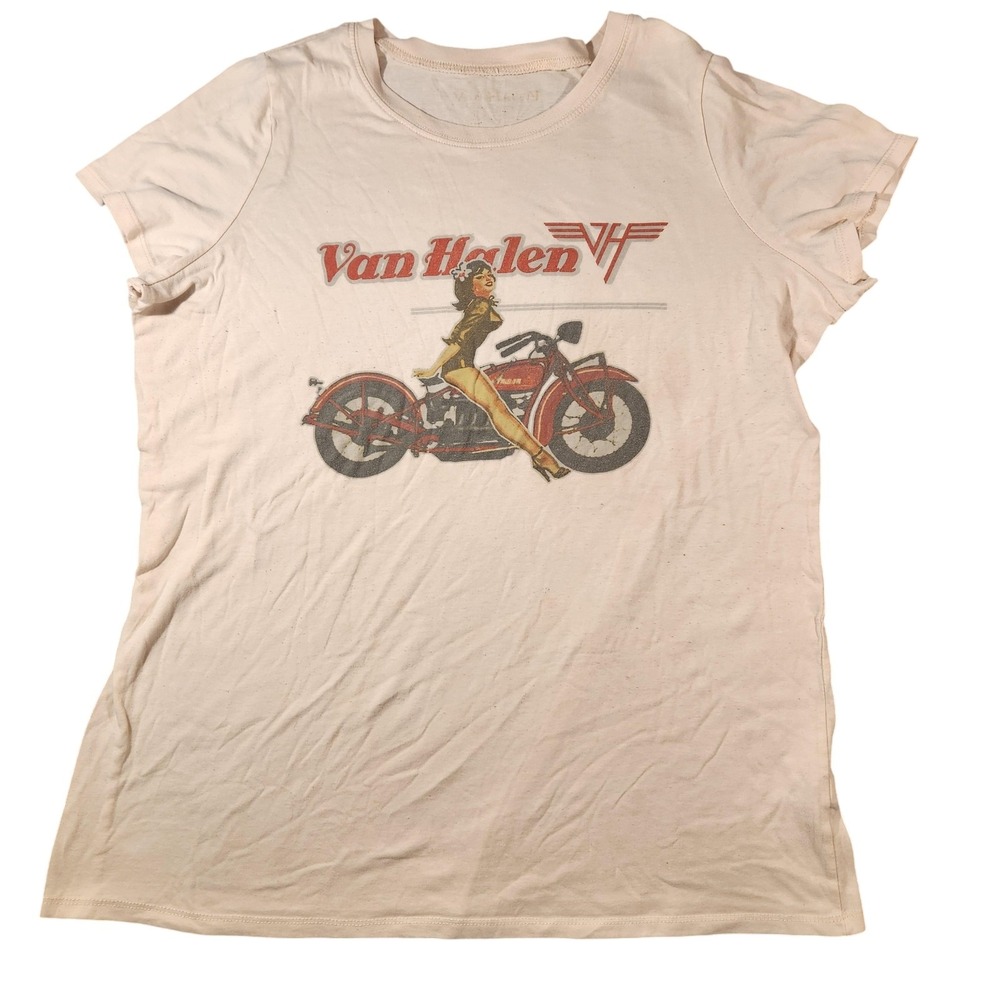 Vintage Van Halen‎ Shirt Mens Medium Pinup Girl Motorcycle Rock Band Tee